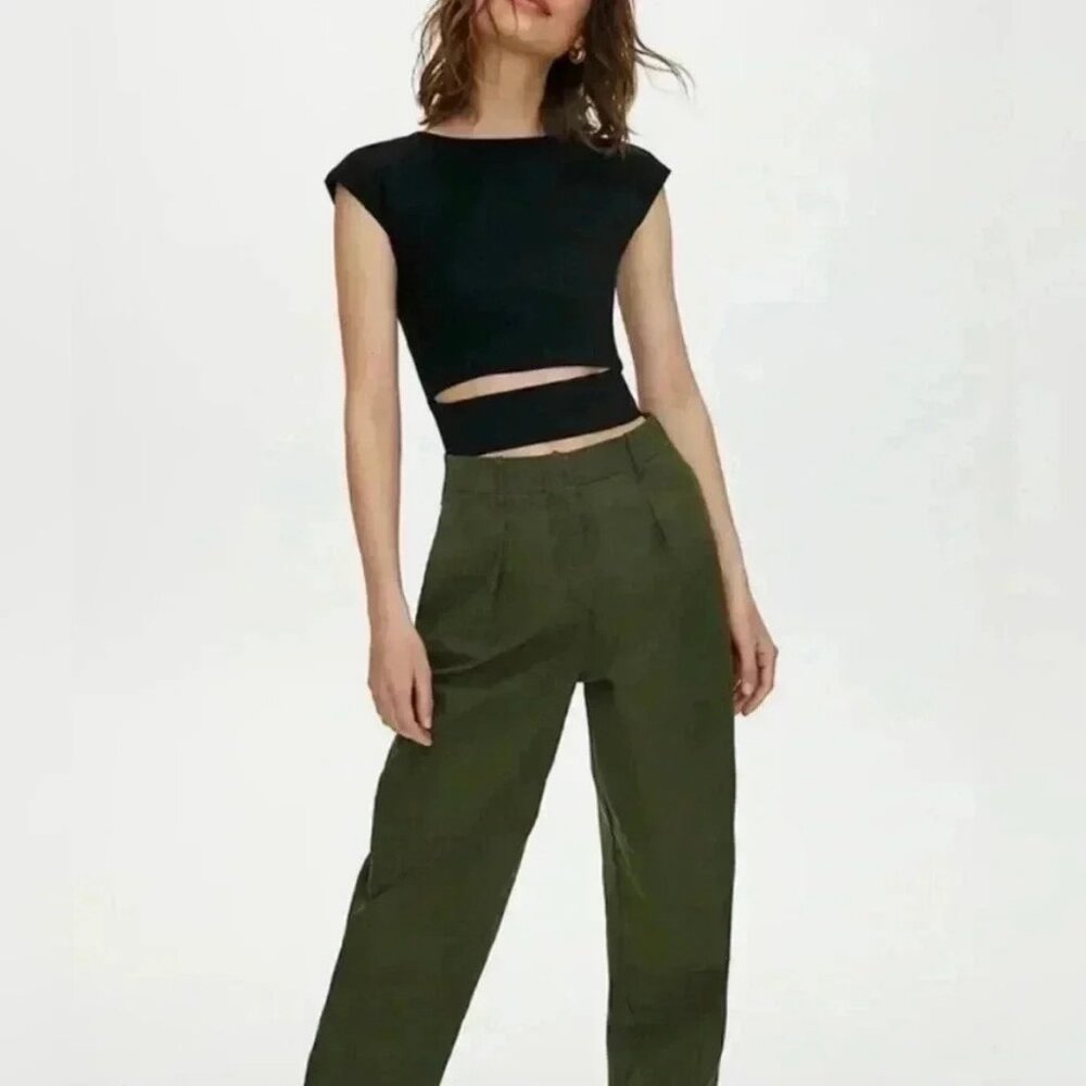 Wilfred Aritzia Black Ribbed Cut-Out Top Size M